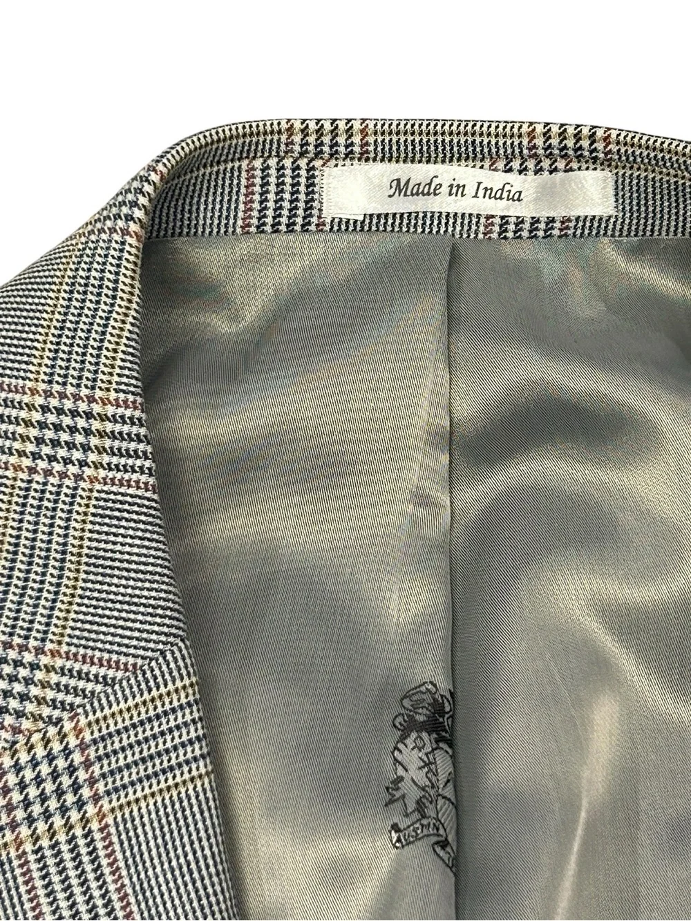 Austin Reed Silk Wool Classic Blue Brown Gray Earthy Glen Plaid Men's Blazer 48L